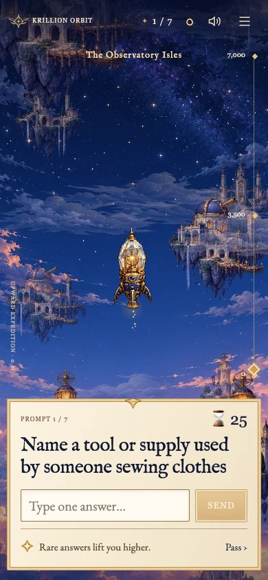 Mobile Orbit prompt, native answer field and Send button below the original exploration capsule